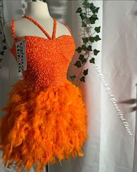 Warm Orange Sexy V Neck Homecoming Dresses 2024 Black Girls Feather Sequins Short Prom Party Dresses