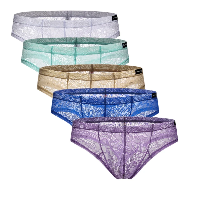 5PCS Men Underwear Sexy Briefs Mens Underwear Mesh Underpants Lace Transparent Panties Penis Pouch Men Underpants