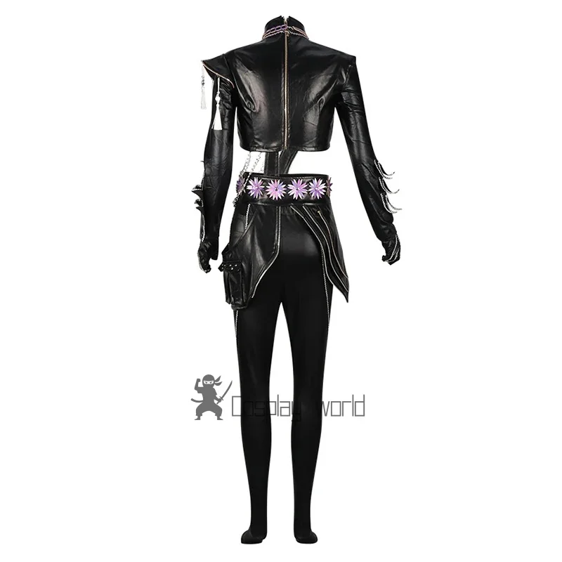 Kpop Demons Hunters Rumi Zoey Mira Cosplay Costume Black PU Leather Battle Suit Women Tops Pants Gloves Set Party Halloween