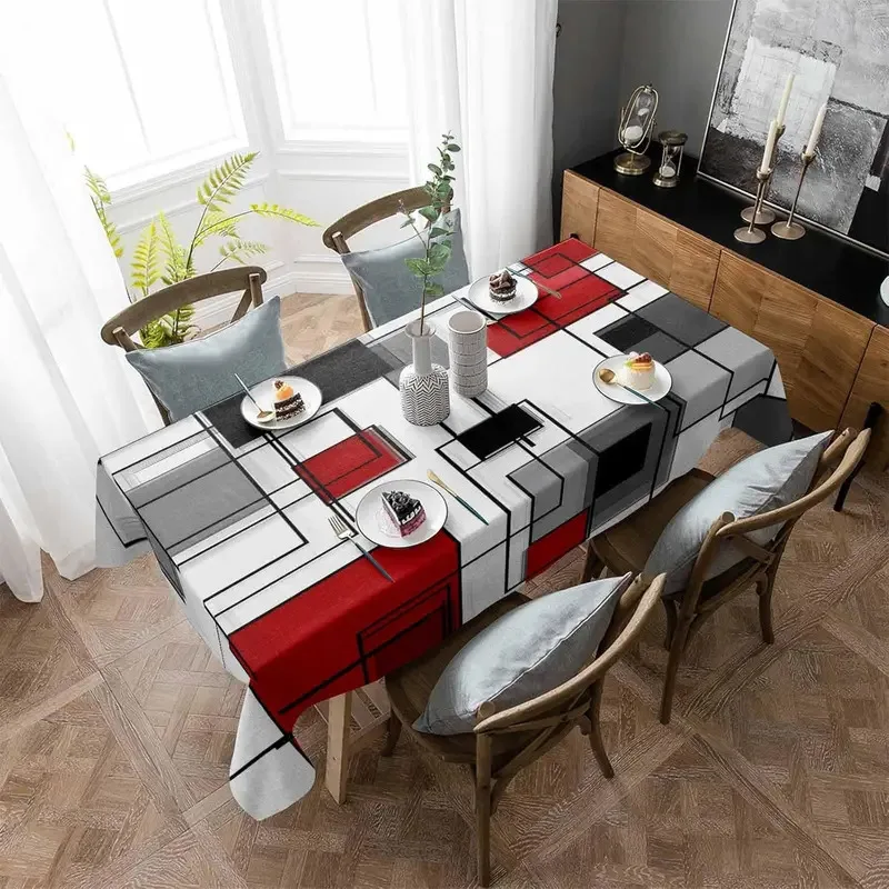 VIKAMA Waterproof Tablecloth, Modern Black-Gray-White Table Cover, Kitchen Dining Tablecloth, Suitable for Home and Office Use