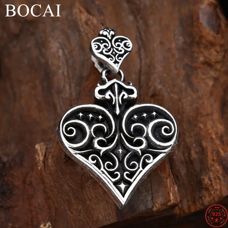 

BOCAI S925 Sterling Silver Pendants for Women Men New Fashion Eternal Rattan Pattern Heart Shaped Punk Jewelry Free Shipping