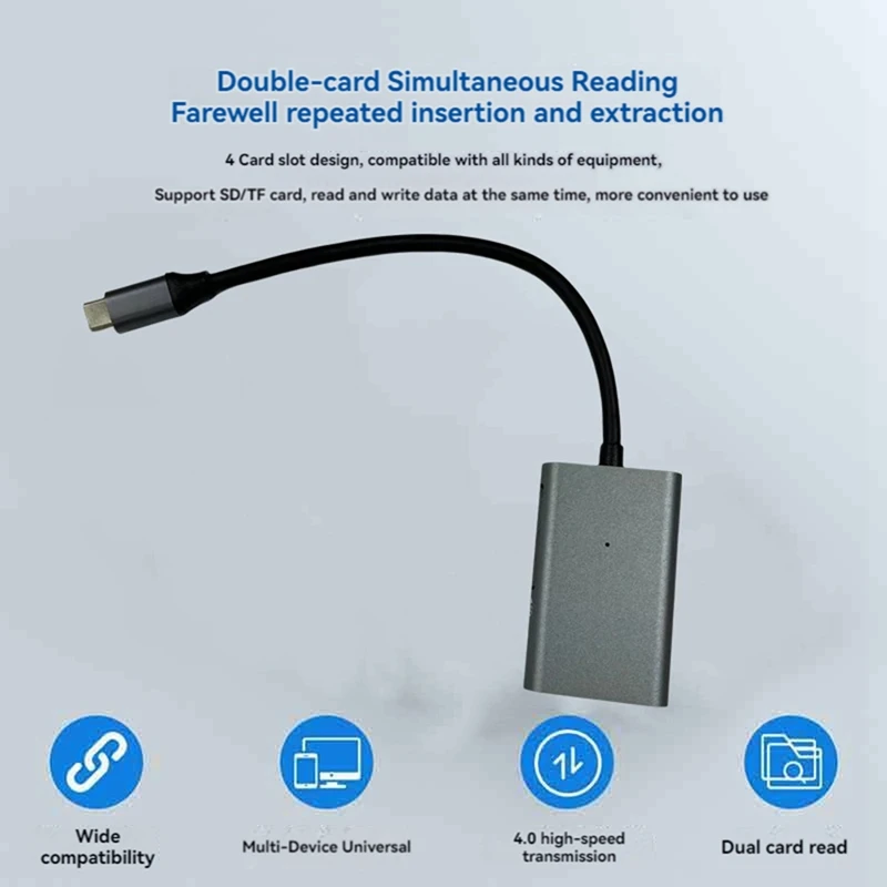 Type-C Multi-Function SD4.0&TF4.0&SD3.0&TF3.0 Card Reader For Laptops & Mobile Phones 4-In-1 High-Speed Card Reader