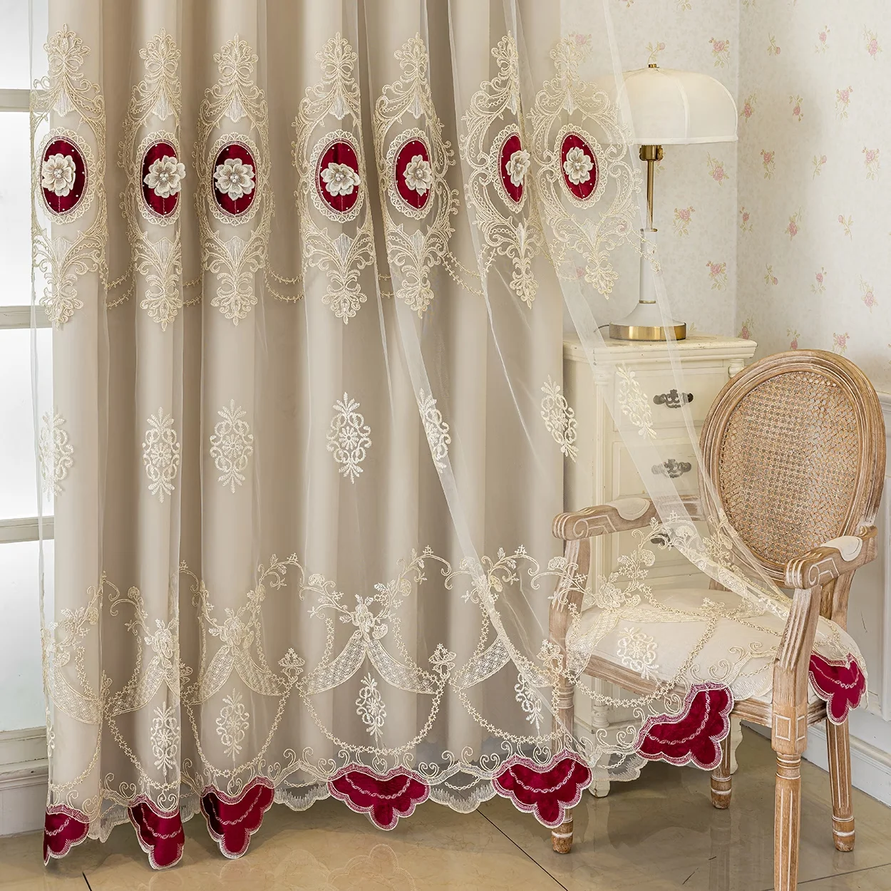 1Panel Modern Luxury Embroidered Beaded Blackout Curtain,  fabric & sheer design with grommet or rod or hook Blocks UV rays, dar
