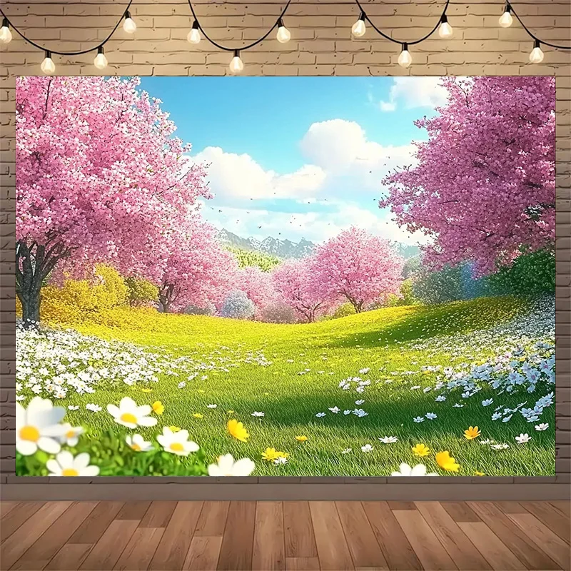 Aesthetic Cherry Blossom Tapestry Wall Hanging Canvas Print Spring Flower Field Nature Decor for Living Room Home Art