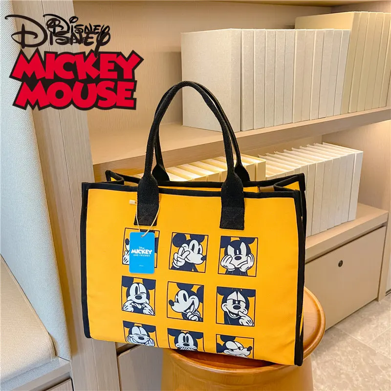 MINISO Disney Cartoon Mickey Canvas Bag 2023 New Large Capacity Mommy Tote Bag Casual Painted Shoulder Bag Shoulder Bag