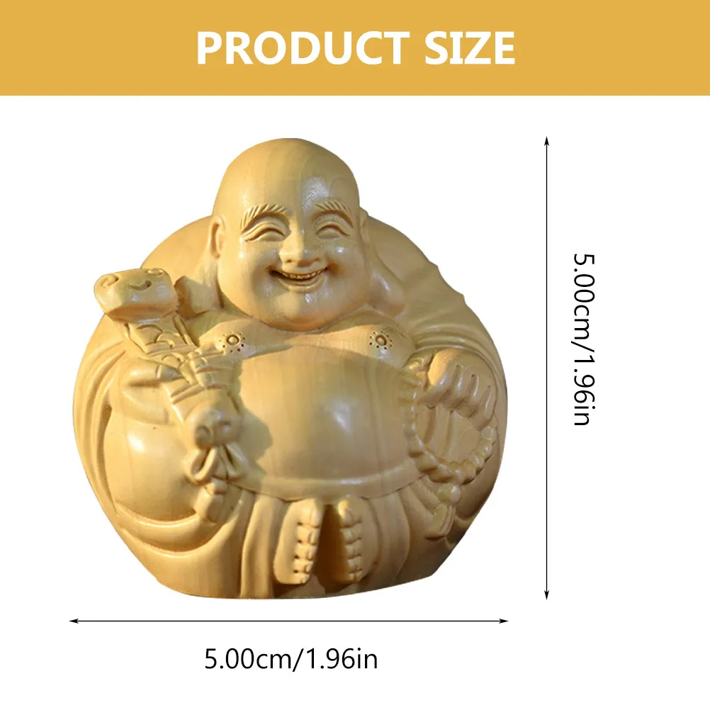 Premium Yellow Poplar Wood Maitreya Buddha Desktop Adornment Handcrafted Exquisite Sculpture Space Saving Flat Base Indoor Decor