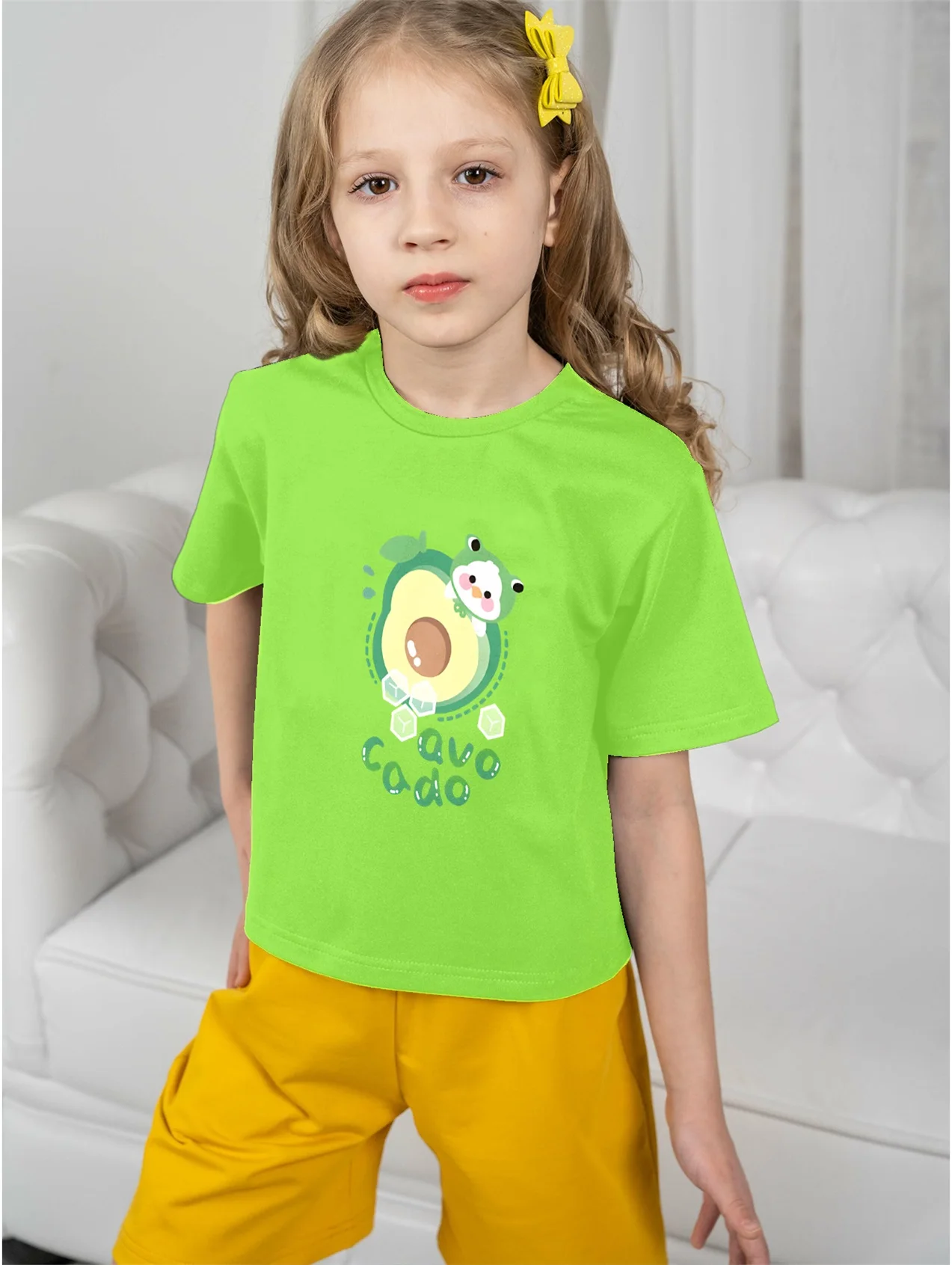 

5-14 лет, одежда для девочек, футболка Avo Cado, зеленая детская одежда, детский летний топ с коротким рукавом, одежда для девочек 2024