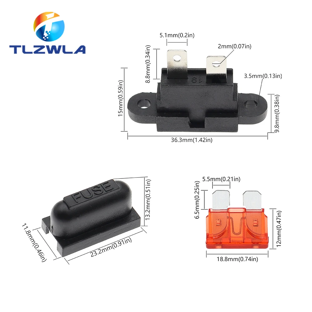 5PCS Waterproof Auto Standard Middle Fuse Holder + 1-50A Car Boat Truck ATC ATO Blade Fuse 3A 5A 10A 15A 20A 25A 30A 35A 40A 50A