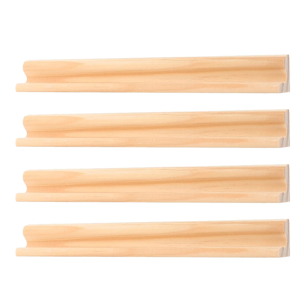 

4 Pcs Wooden Letter Ornaments Domino Trays Domino Holder Rack DIY Bases Natural Wood Craft Family Game