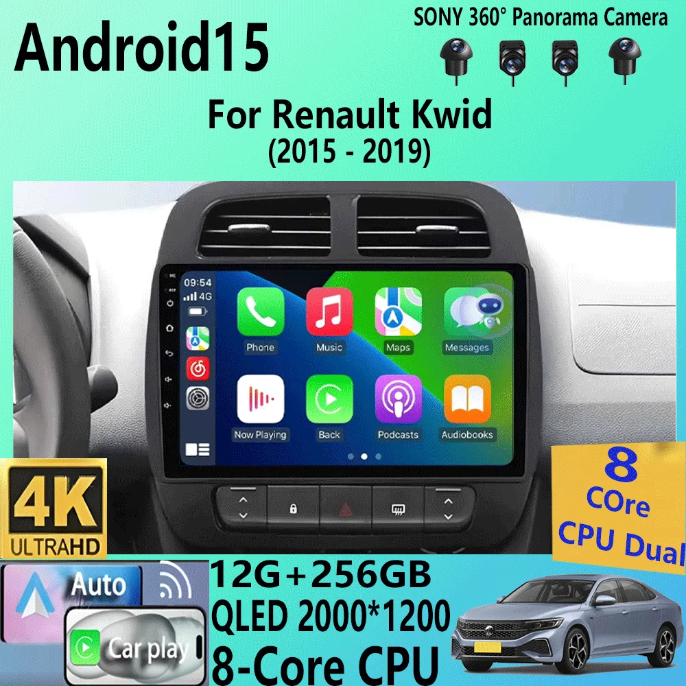 Android 15 Carplay Auto WIFI+4G For Renault KWID K-ZE Dacia spring 2015-2019 Car Radio Multimedia Video Player GPS 2din Stereo