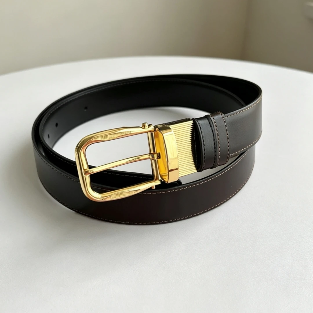 Luxury Men's Reversible Genuine Leather Belt Rotatable Oval Pin Buckle Metal Business Formal Casual Waist Strap Holiday Gift