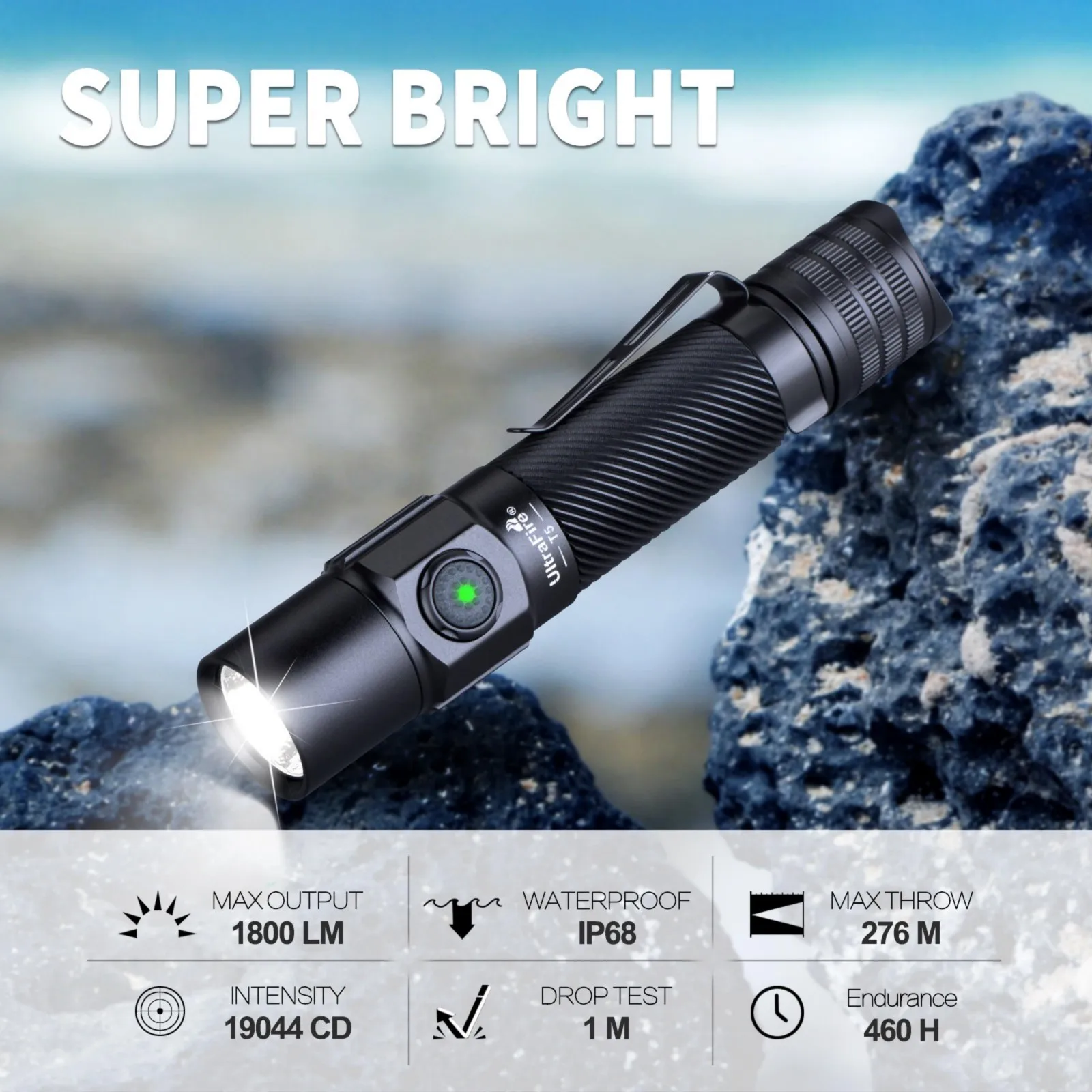 UltraFire T5 Military Tactical Flashlight 1800LM Powerful USB Rechargeable Torch 18650 LED Lamp with Dual Switch Power Indicator