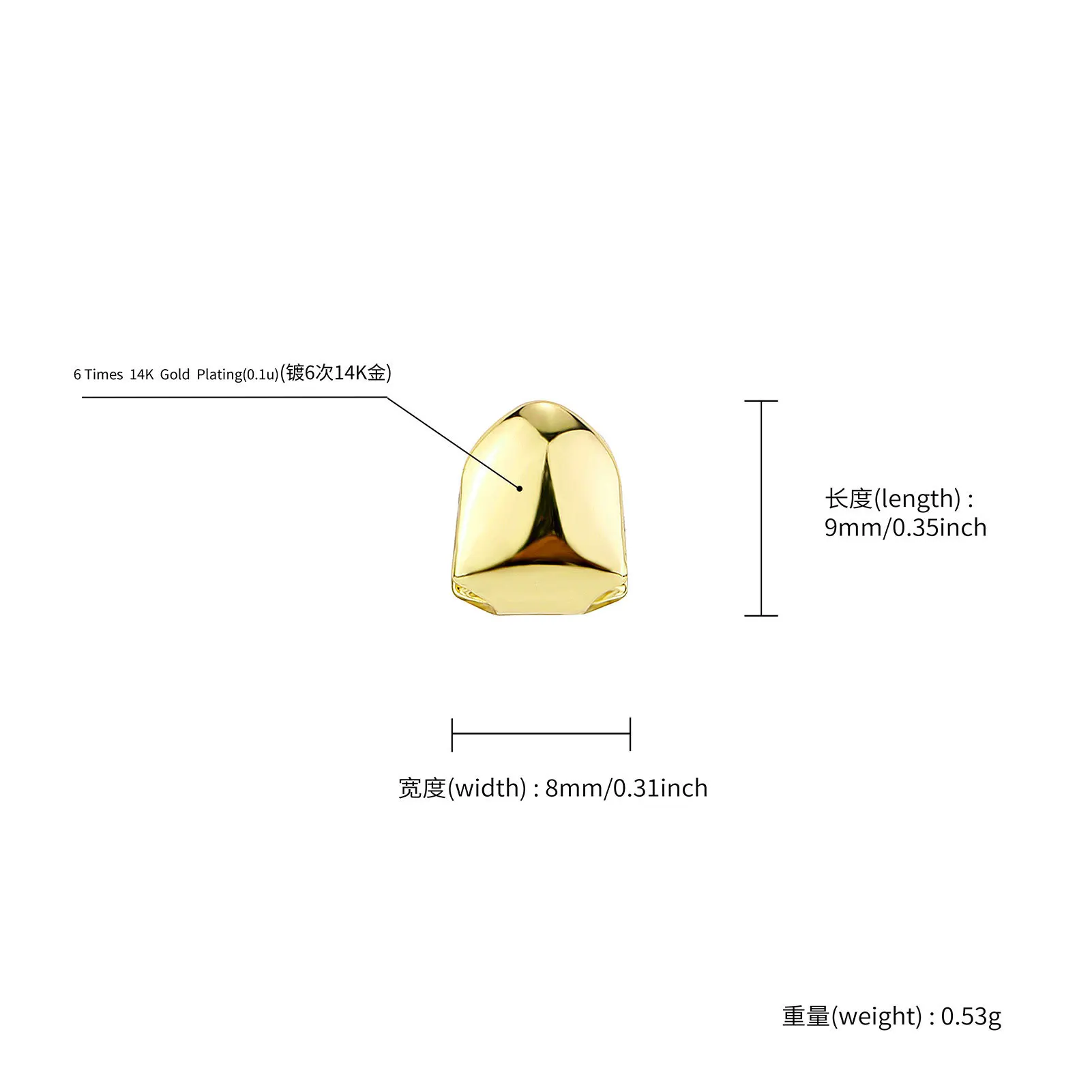 RACHELZ HipHop Classic Single Teeth Grillz Golden Tooth Caps Decor 14K Gold Plated Dental Grills Body Jewelry For Women Men