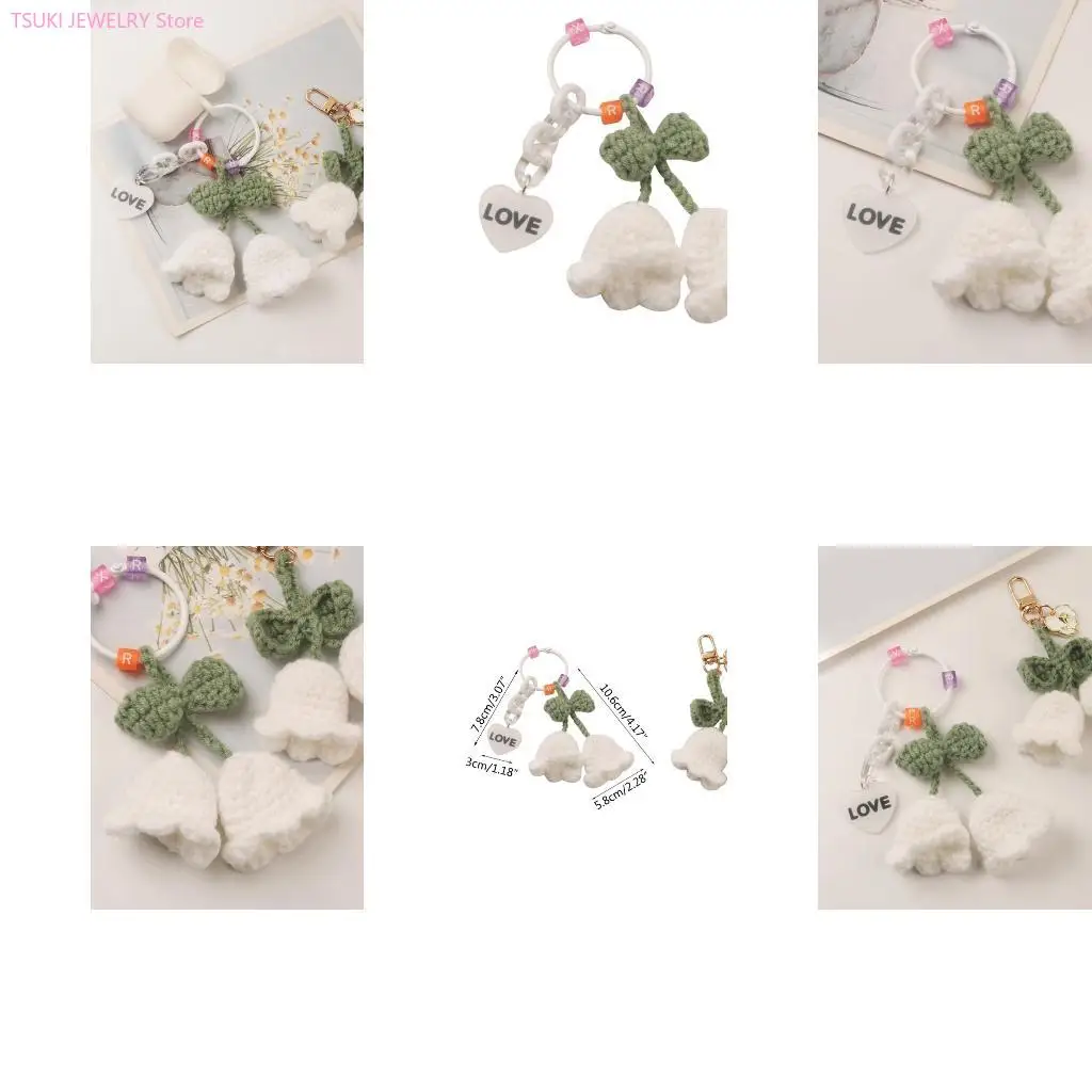 

62KE Woolen Yarn Flower-leaf Bag Pendant of the Valley Keychain Bag Accessory
