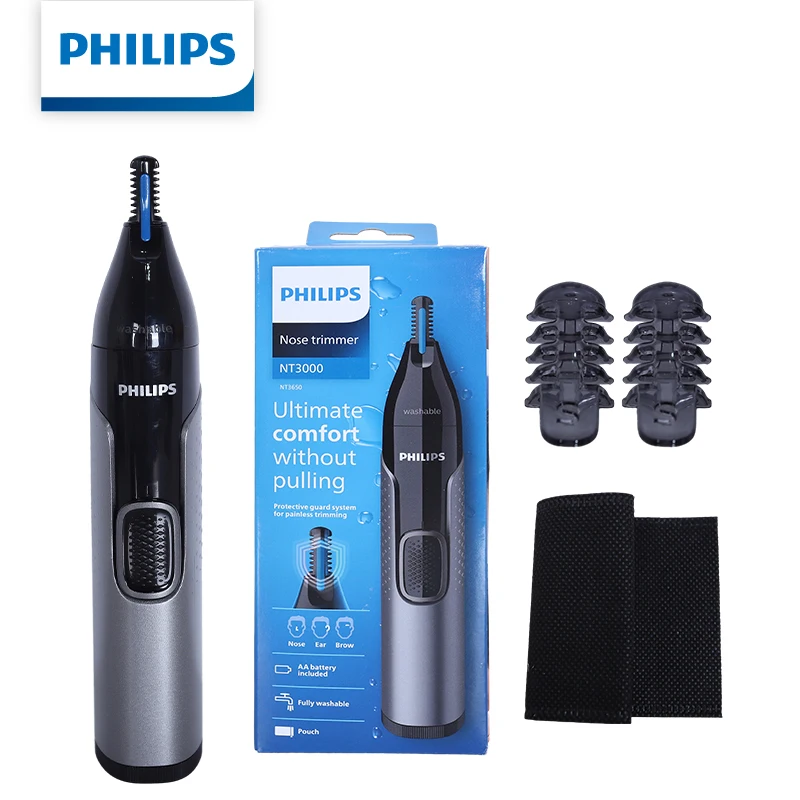 Philips NT3650/16 Nose & Ear Hair Trimmer Painless Precision Grooming for Nose Ears Eyebrows with Dual-Row Blade System