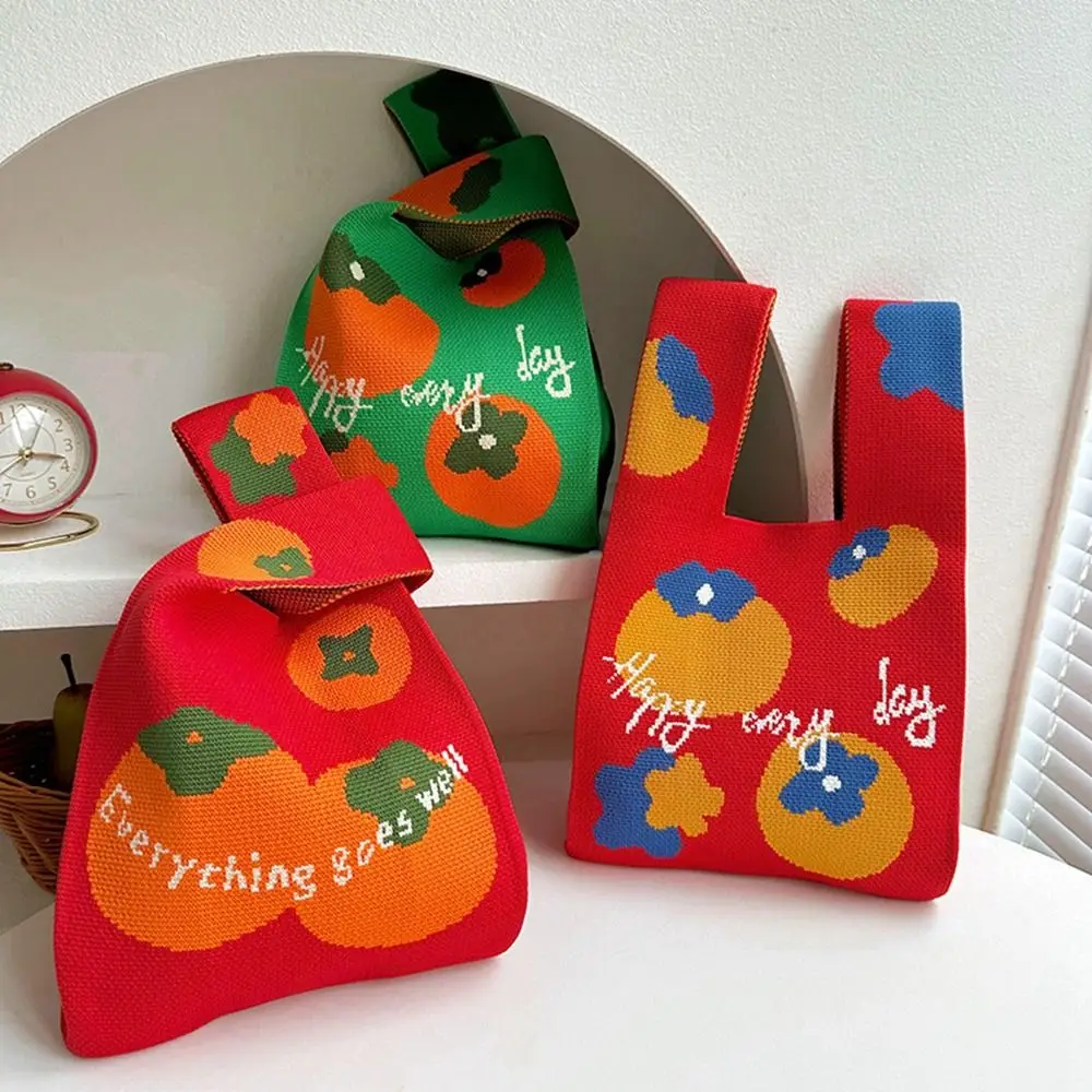 

Portable Weave Knot Wrist Bag Handbag Shopping Bags New Year Knitted Bag Wool Bucket Bag Purse Tote Bag Student