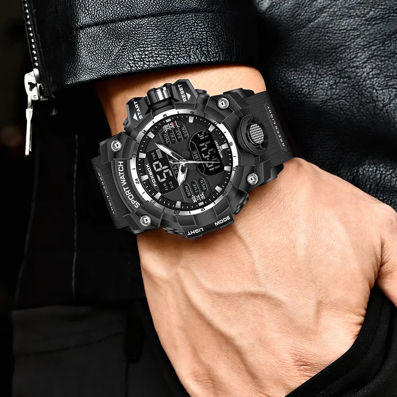 Часы наручные LIGE мужские с двойным дисплеем, спортивные водонепроницаемые кварцевые цифровые в стиле милитари, с будильником и секундомером, 2024