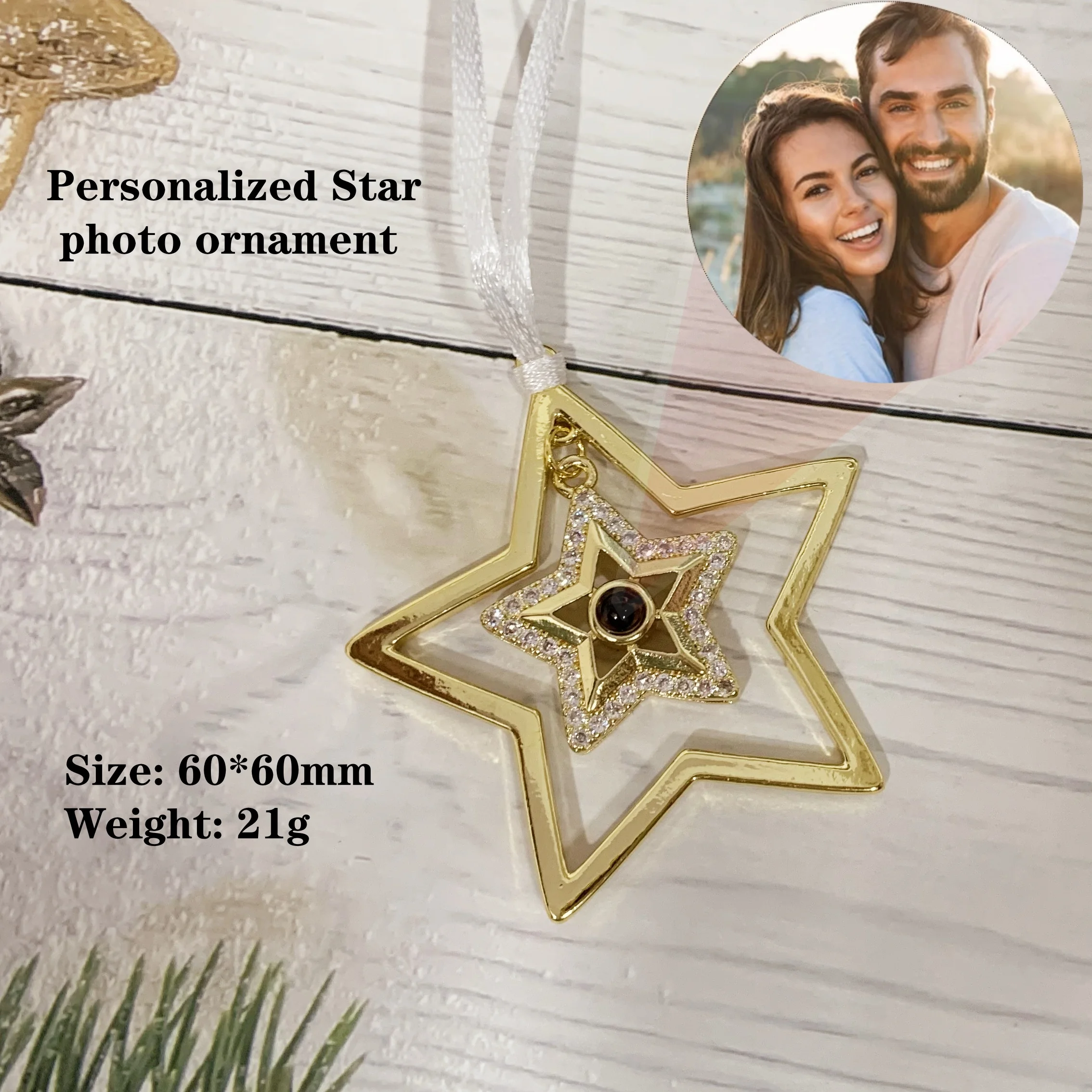 60*60MM Personalized Star Photo Ornament Custom Picture Pendant Valentine's Day Decorations Love Memorial Cherish Gift