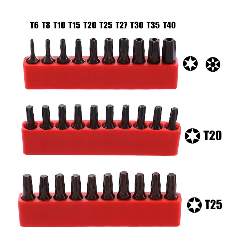 10 Stück Torx-Schrauben dreher Bits Zoll Sechs kant schaft elektrischer Schrauben dreher Stern Bit Set mit Loch Magnets atz 25mm t20 t25-t40