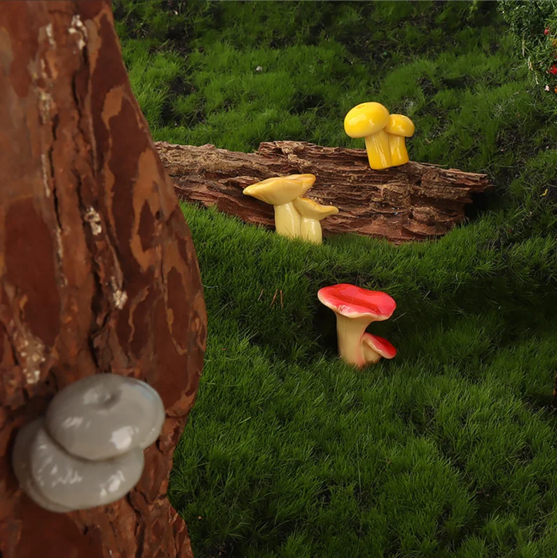 Creative Micro Landscape Cute Mushroom Healing Set Desktop Ornament Moss Bonsai Scene Decoration Accessories Car Ornament