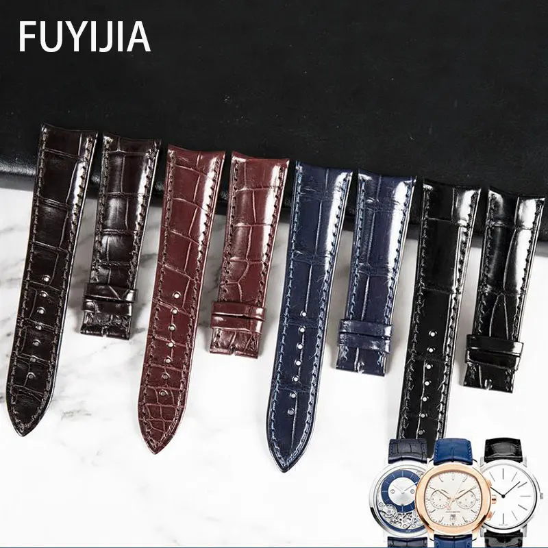 FUYIJIA Men 20MM~23MM Custom P-iaget Polo Substitute Watchband Curved Interface Nile Crocodile Skin Strap Genuine Crocodile Belt