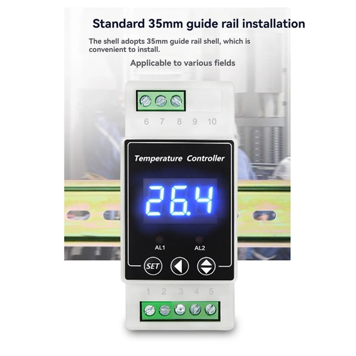 A71P LED Rail Thermostat DC8-24V 2-Way Relay Din Rail Mounted Controller Heating and Cooling Temperature Alarm Controller B