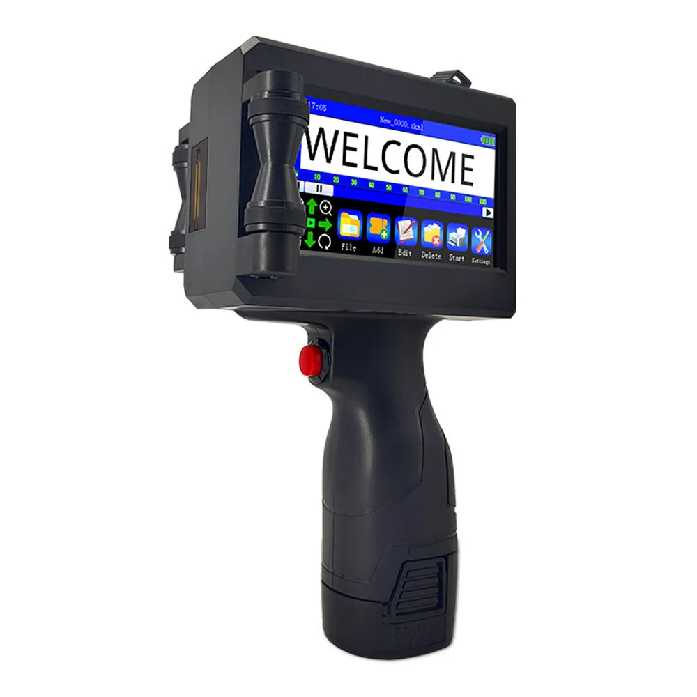 automatic handheld inkjet printer with conveyor belt for printing expiration date, batch, QR code, logo, barcode