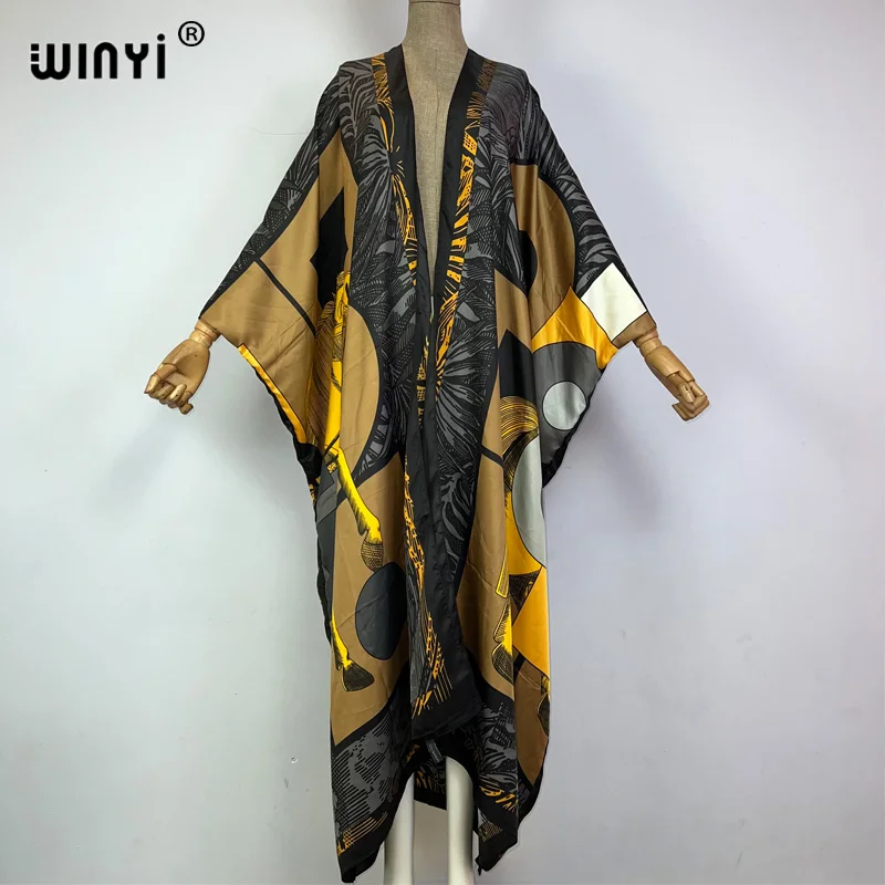 WINYI Africa kimono elegancki kwiat boho sukienka z nadrukiem boho kaftan dla kobiety elegancki kardigan seksowny plaża strój kąpielowy płaszcz