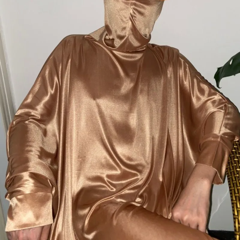 Man Silky Touch Soft Hooded Maxi Dress Head Cover Long Bat Sleeve Dress Baotou Ice Silk Muslim Kebaya Women Kaftan Robe view 5