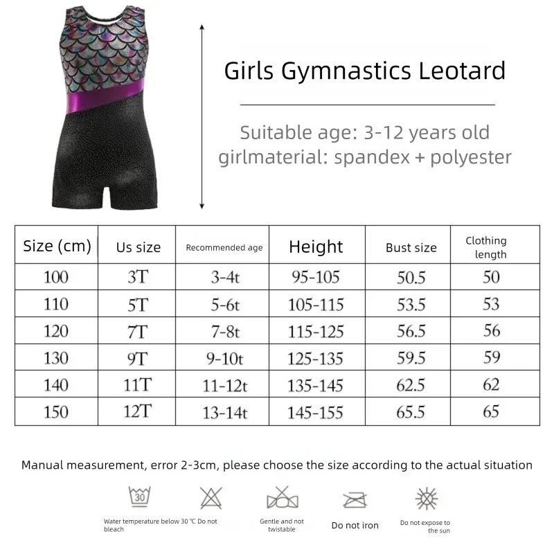 Gymnastik-Trikot für Mädchen mit Fischschuppen-Aufdruck, professioneller Übungsanzug, ärmellos, Ballett-Tanzbekleidung, Body, Performance-Kostüm