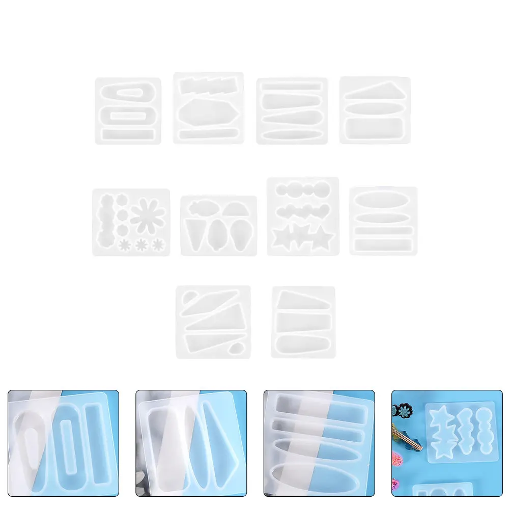 

10Pcs Resin Jewelry Mold Set Silicone Hair Clip Mold for DIY Earrings Pendants Charms Fashionable Chic Stylish Flexible