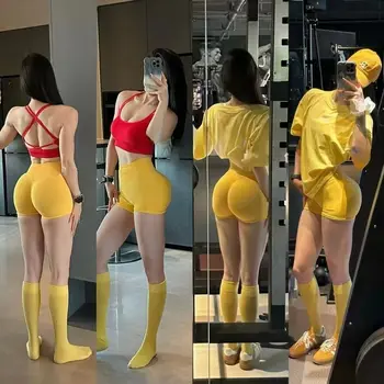 Seamless Ribbed Gym Biker Shorts 3 Shorts Low Ribbed Band Gym Shorts Women Workout Clothes Scrunch Bum Seamless Shorts Yoga Biker Sports Shorts 3