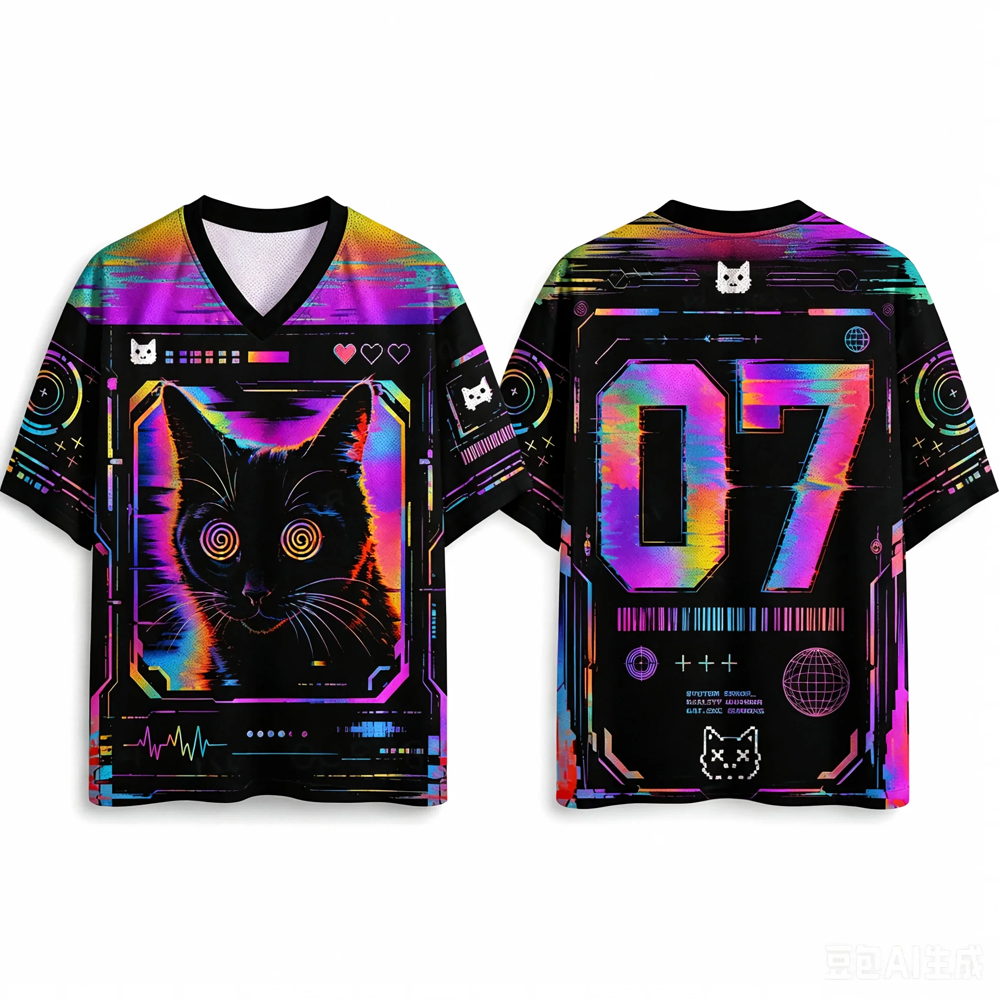 Trending Hot Sale 2026 Fashion Cyberpunk Kitten Fitness Jersey Hawaiian Casual Hip Hop V Neck Tee Hiking Daily Street Sport Top