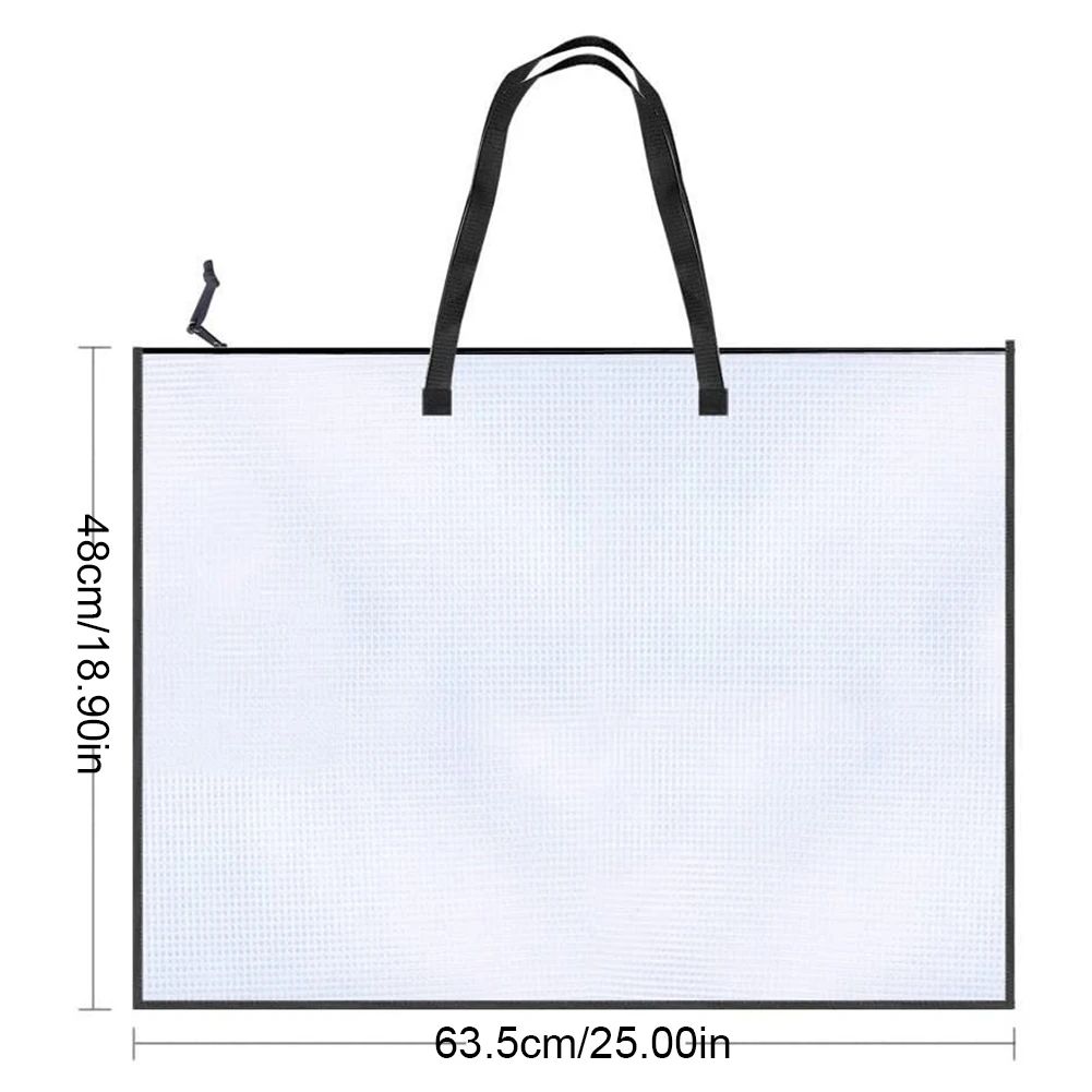 Cross Stitch Mesh Zipper Bag with Handle Mesh Zipper Pouch Transparent Mesh File Tote Bag Pouch for School Office Supplies