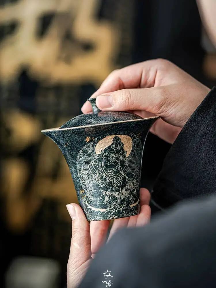 Traditional Chinese Yellow God Of Wealth Teacup, Personal High-End Cup For Home Use, Small Non-Hot Bowl, Kung Fu Tea Set,