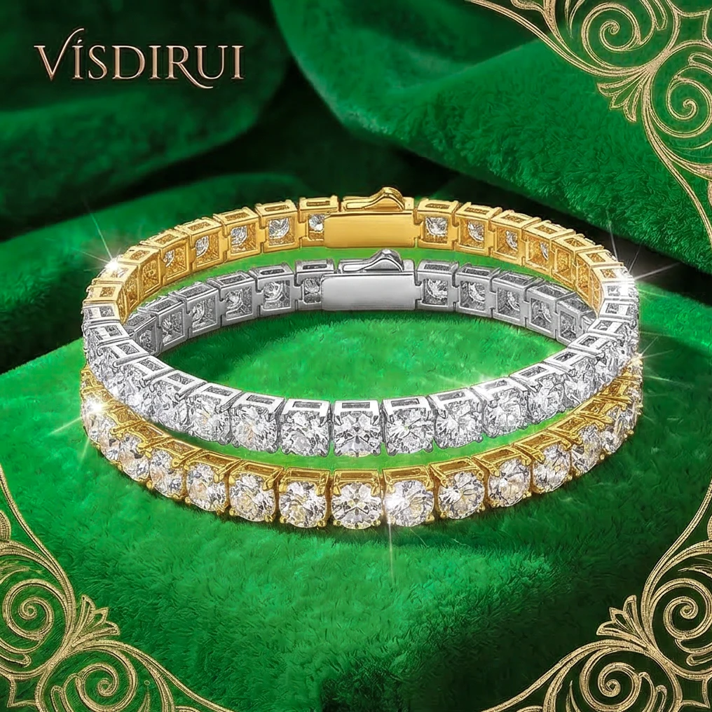 VISDIRUI 3-5mm Multi Size D Color Moissanite Tennis Bracelet S925 Sterling Silver Adjustable Dual Finish Party Jewelry Gift