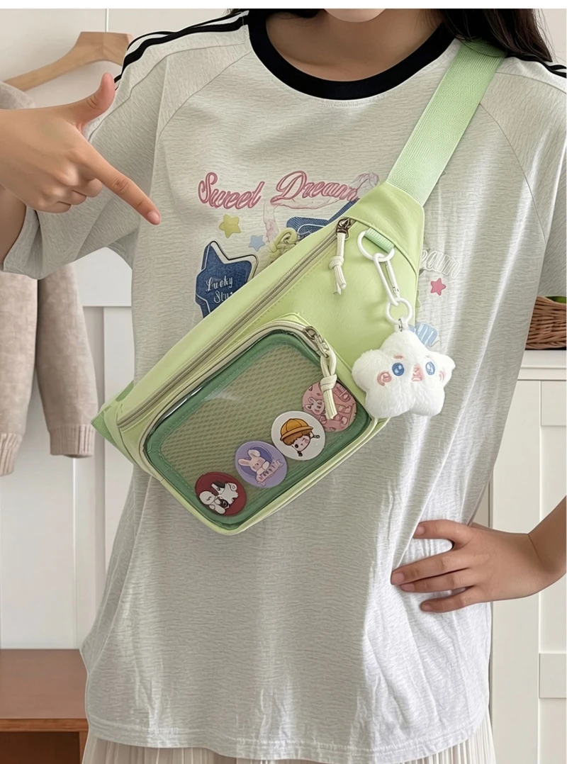 Neue süße Anime Ita Bag – Stylische Damen-Outdoor-Fahrrad-Umhängetasche, transparente Bauchtasche für Mädchen, DIY Comic-Display-Schultertasche – Detail 6