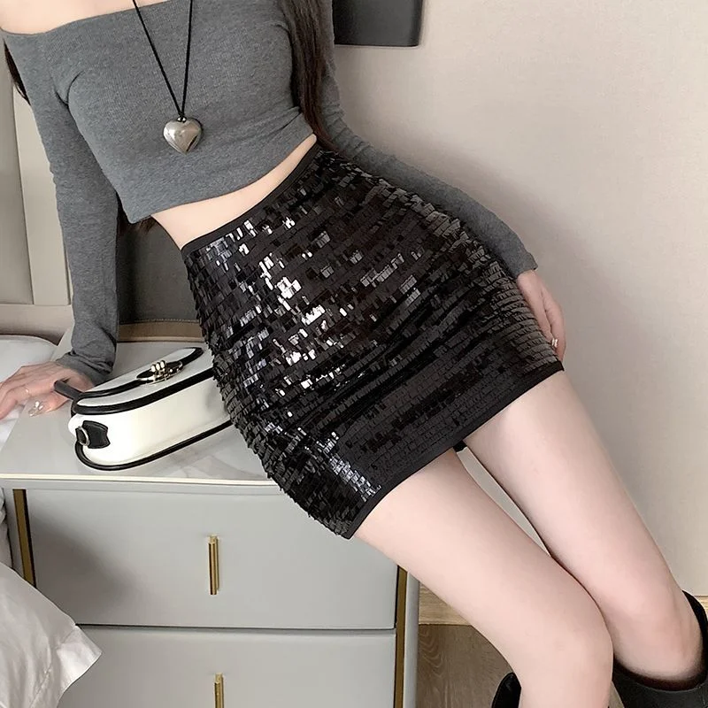 2025 Hot Girl Movies Shiny High Waist Fashionable Sexy Temperament Slim Design Short Skirt