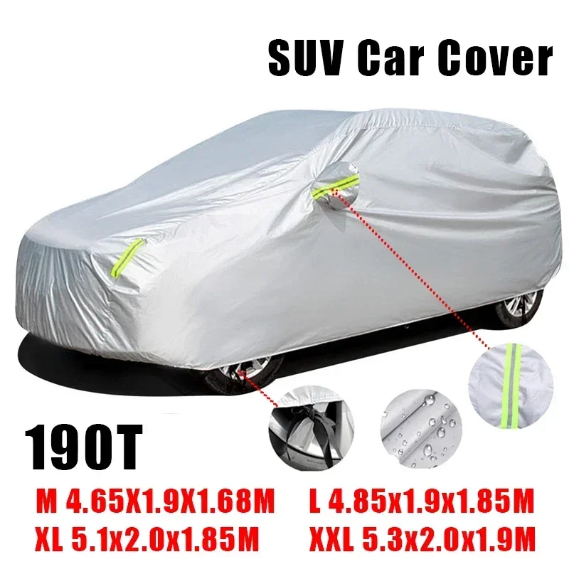 190T Universal SUV Car Cover Winter Snow-proof Car Cover Waterproof Anti-UV Dust-proof Weather Protection Auto Case Cover