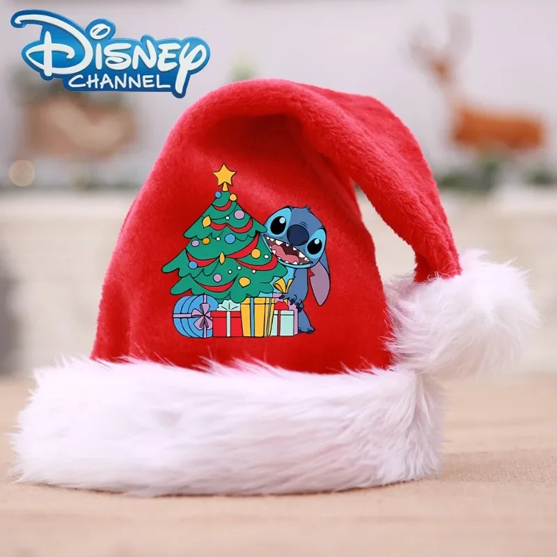 Disney Anime Santa Hats Stitch Long Plush Red Xmas Cap Kids Adults Unisex Christmas Dress-up Party Decor Cosplay Cute Child Gift