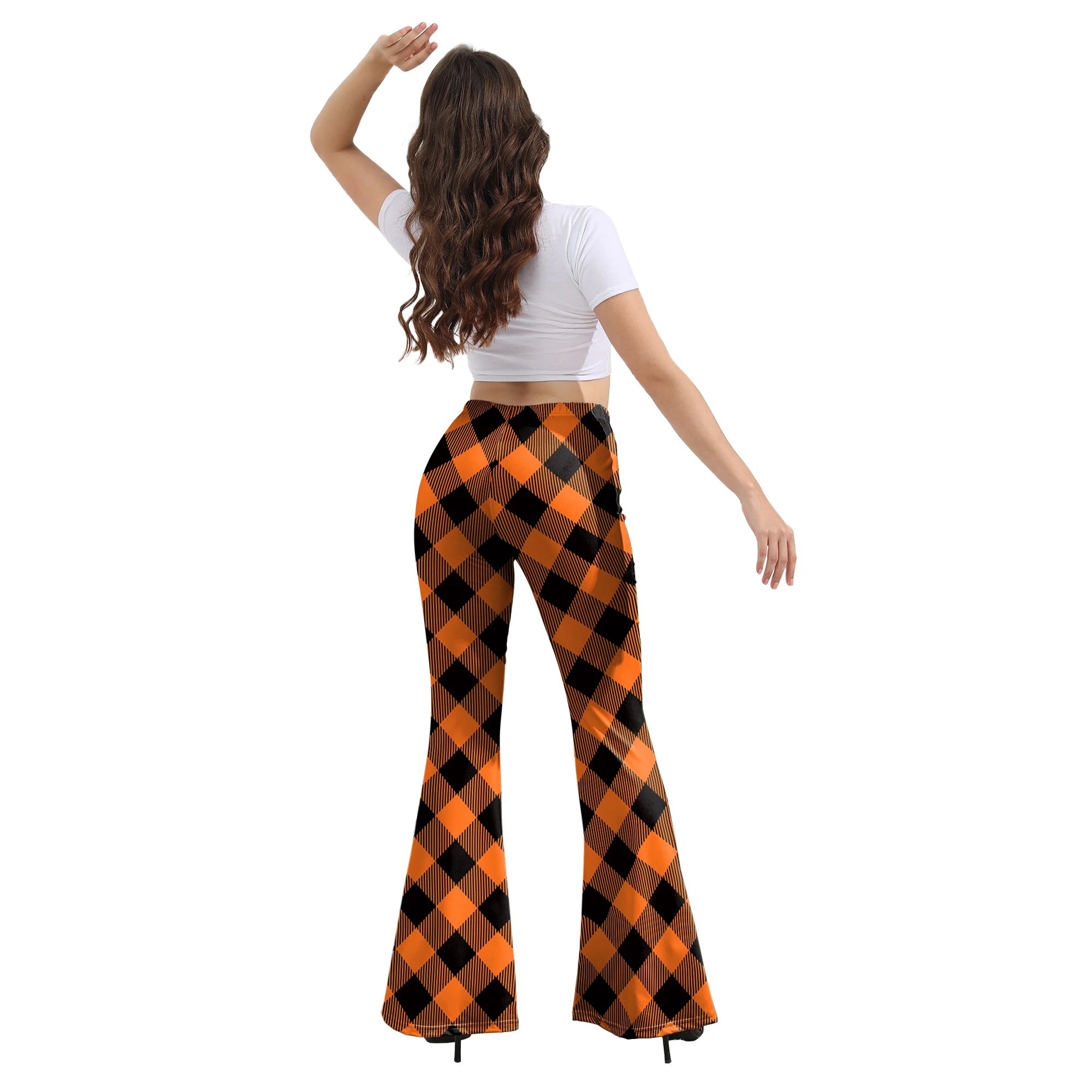 Zawaland Flared Pants for Women Lady Elegance Fashion Halloween Cosplay High Waist Holiday Party Stripe Printing Trousers