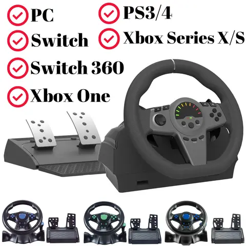 270° Gaming Simracing Car Pedal Game Steering Wheel Vibration Controller for PC PS3/PS4/Switch/ Xbox One/Xbox Series X/S