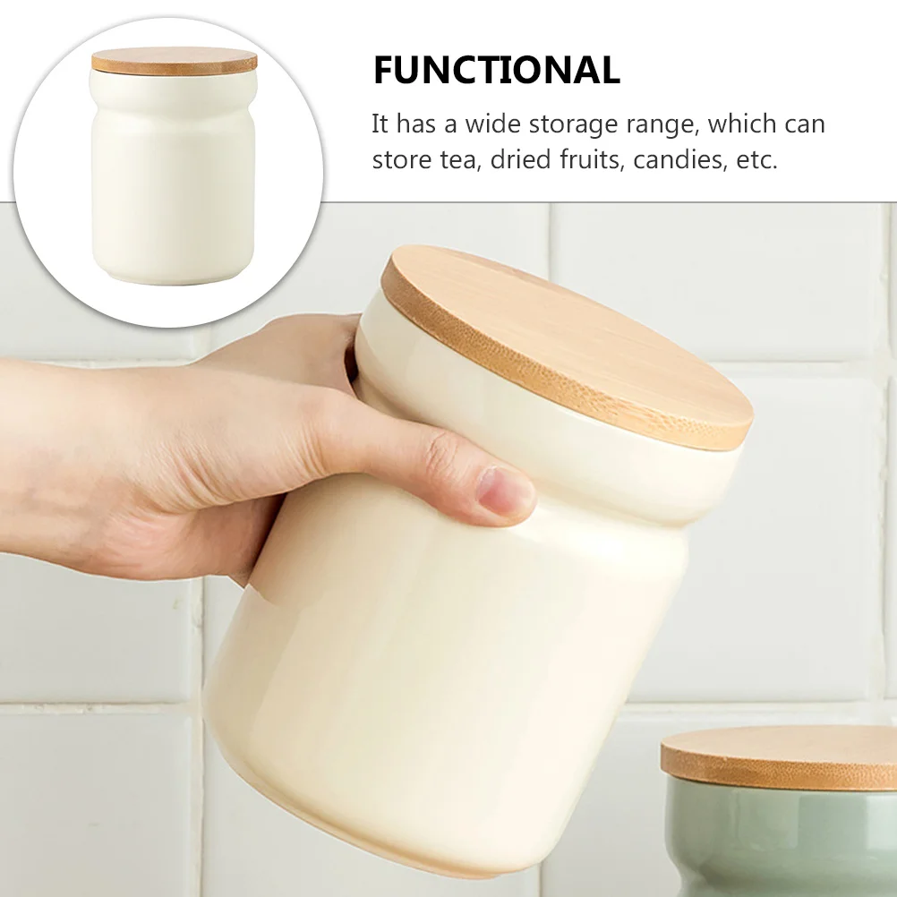 

1Pcs Ceramic Airtight Tea Canister Bamboo Lid Decorative Storage Jar Tea Leaf Container Sealed Storage Pot Kitchen
