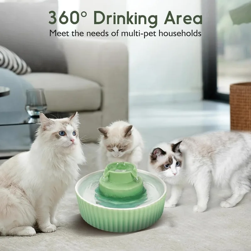 Ceramic Cat Water Fountain, 2.1L/71oz Cat Fountain with 3 Carbon Filters and 2 Water Pumps, Cupcake Pet Water Fountain