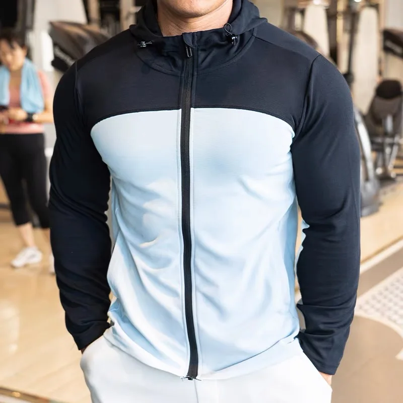Autumn winter Hooded Running Jacket Men Sport tight Jacket fitness Gym Outdoor Quick dry waterproof Coat Cycling Sportswear Male
