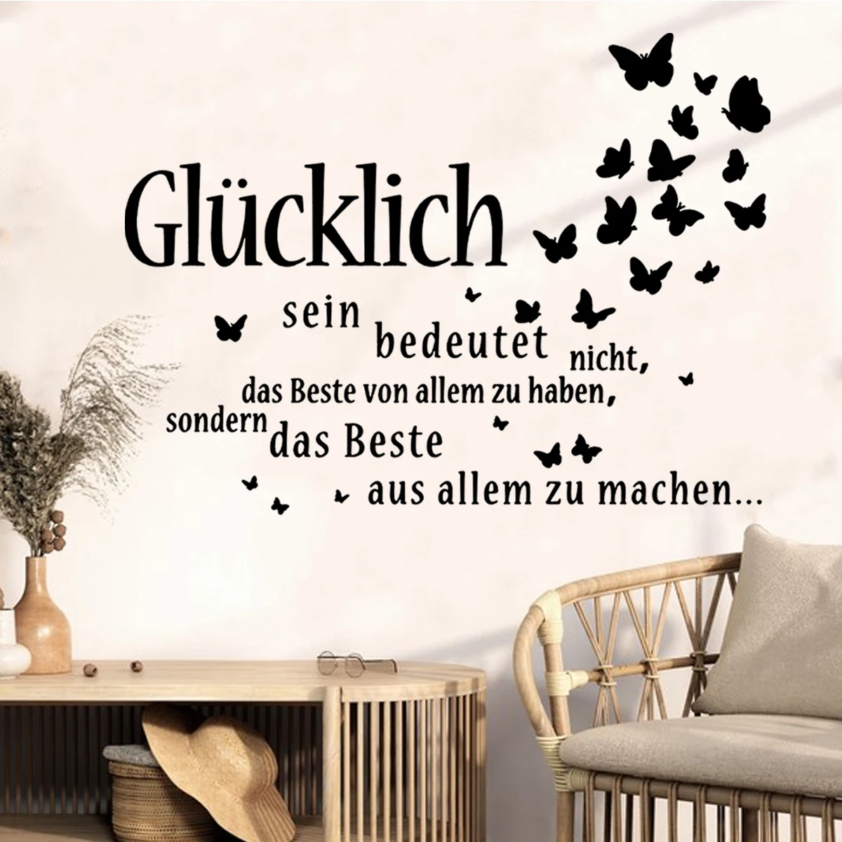 

German Happy Inspirational Sayings Butterflies Wall Stickers Modern for Living Room Bedroom Hallway Window Living Room Decor