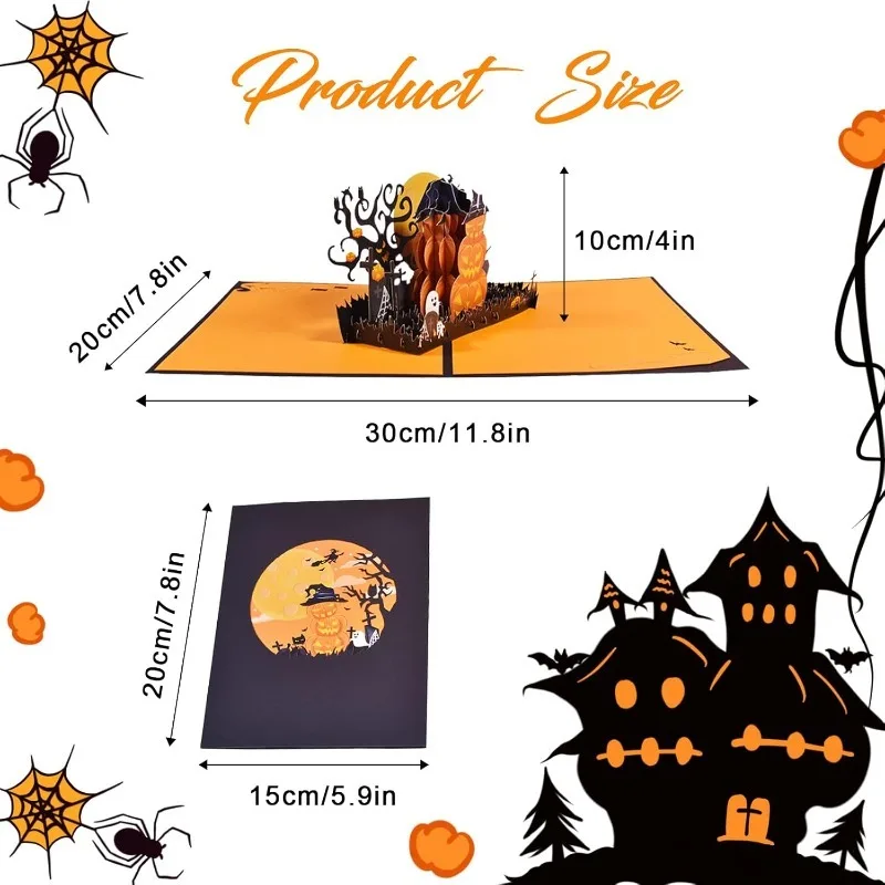 Halloween 3D Pop Up Card with Envelope Handmade Greeting Card Pumpkin Design for Kids Christmas Thanksgiving Party