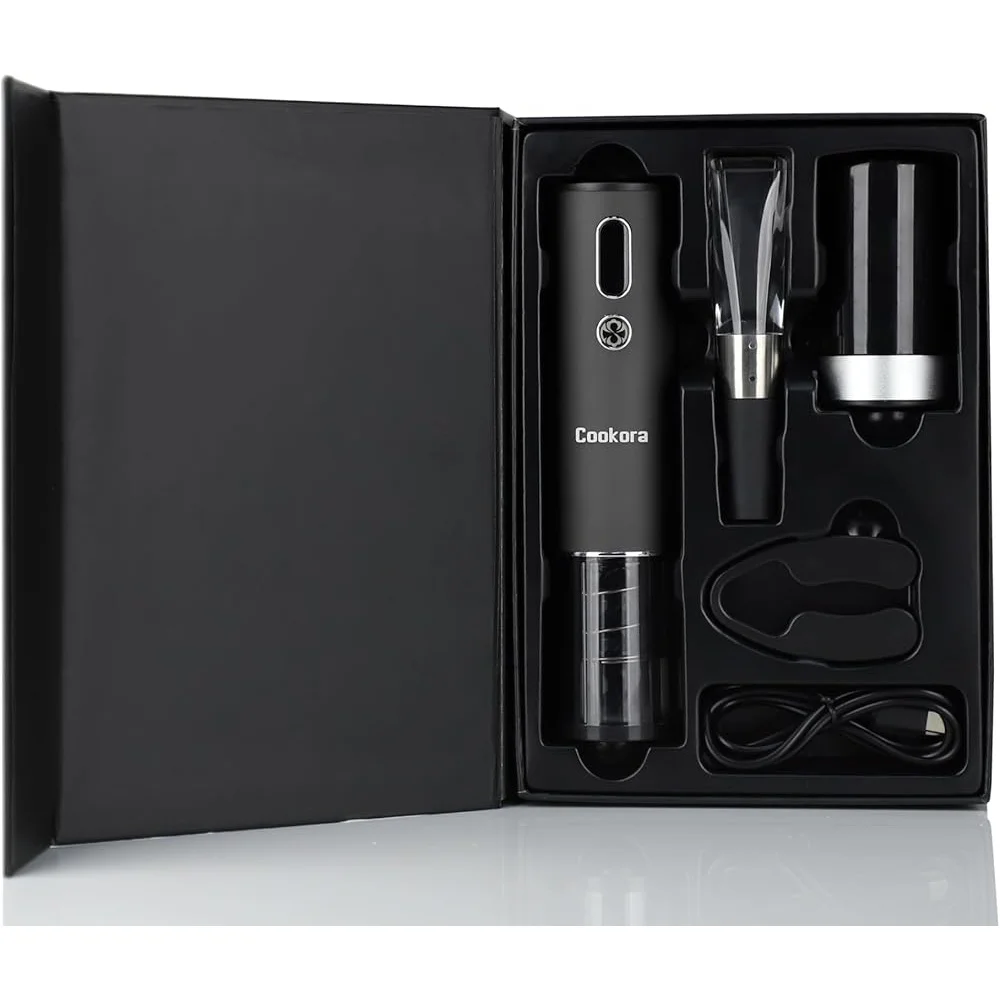 고급 전동 와인 오프너 세트 충전식 자동 코르크 마개 LED 포일 커터 에어레이터 진공 스토퍼 USB 충전기 선물