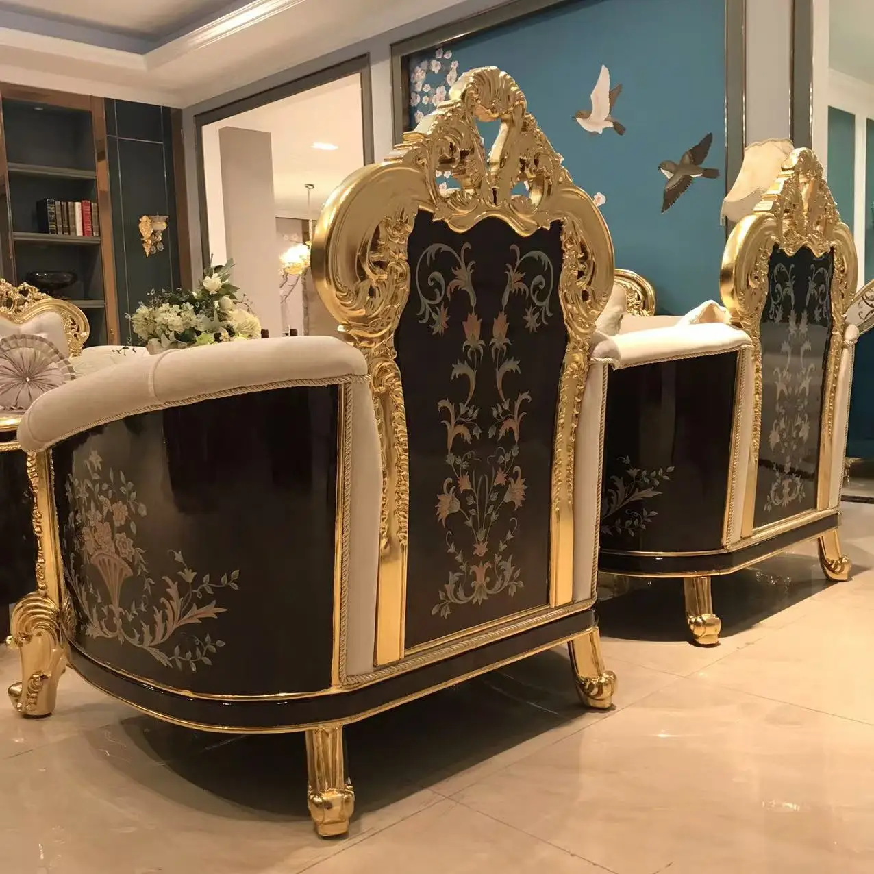 Sofá francês concha do mar pintado à mão sofá de tecido francês