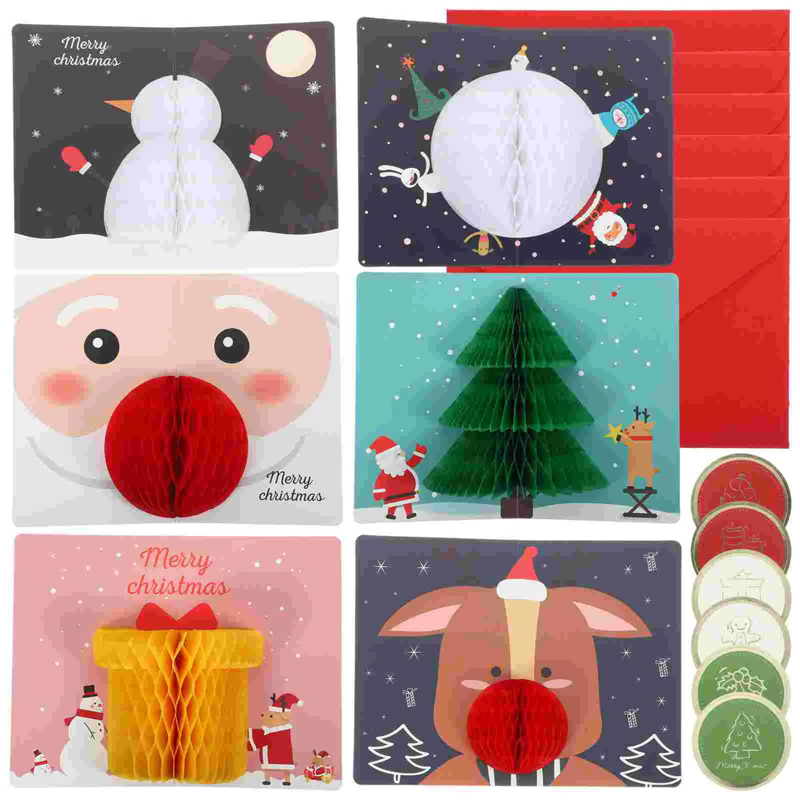 6 Sets Cartoon Three-dimensional Cards Christmas Greeting Child The Gift Paper Note